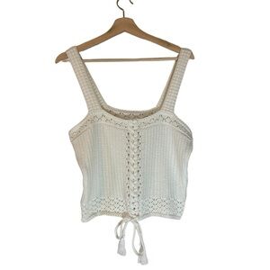 Shyanne White Crochet Braided Self Tie Cropped Tank Top Womens Size Large